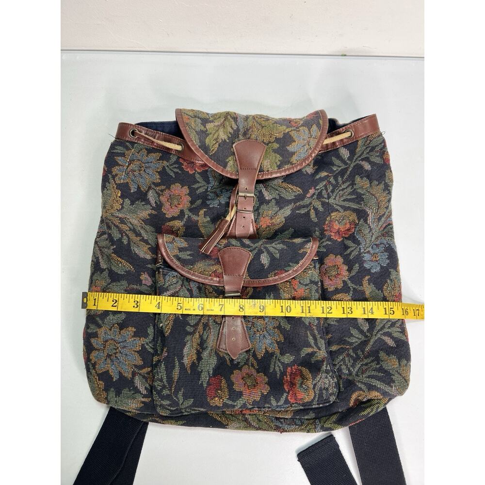 Vintage GAP Floral Tapestry Drawstring Backpack Y2K Boho Cottage Leather Trim - Picture 8 of 10